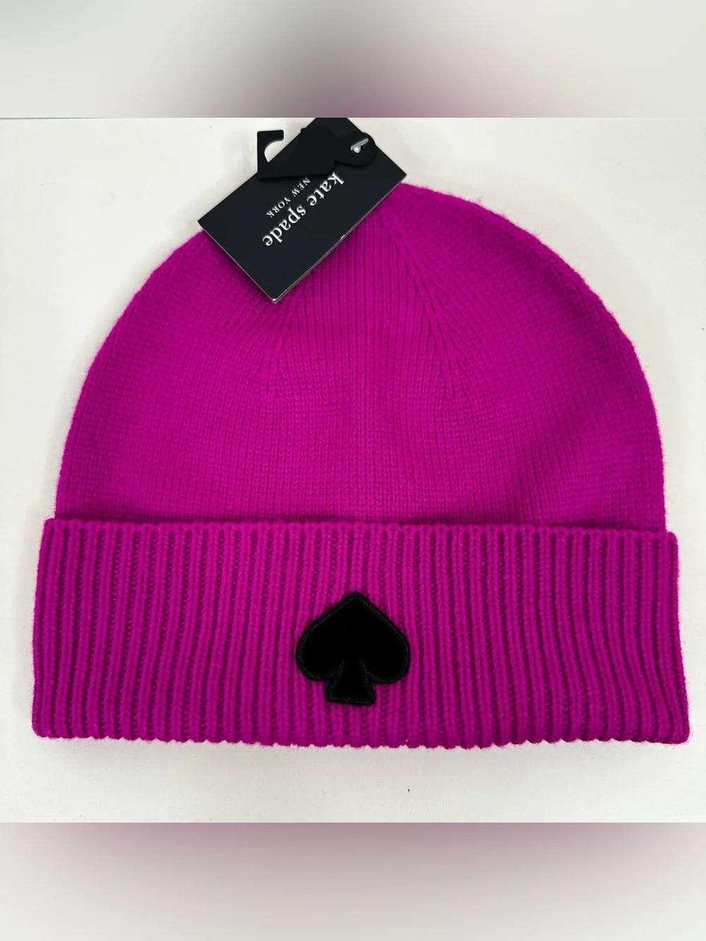 NEW Kate Spade Flocked Spade Beanie in Marker Pink One Size Fall Winter Hat